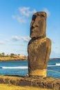 Hanga Roa, Easter Island - July 12 2017: Moai at the harbor of H Royalty Free Stock Photo