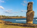 Hanga Roa, Easter Island - July 12 2017: Moai at the harbor of H Royalty Free Stock Photo