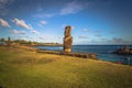 Hanga Roa, Easter Island - July 12 2017: Moai at the harbor of H Royalty Free Stock Photo