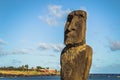 Hanga Roa, Easter Island - July 12 2017: Moai at the harbor of H Royalty Free Stock Photo