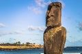 Hanga Roa, Easter Island - July 12 2017: Moai at the harbor of H Royalty Free Stock Photo