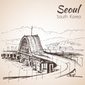 Hangang Bridge, Seoul, South Korea. Sketch.