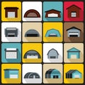 Hangar icons set, flat ctyle