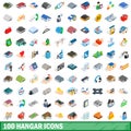 100 hangar icons set, isometric 3d style
