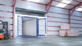 Hangar interior with open gate. Royalty Free Stock Photo