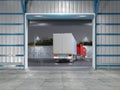 Hangar interior with open gate. Royalty Free Stock Photo