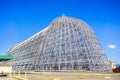 Hangar One after the exterior panels were removed, a historical landmark in San Francisco bay