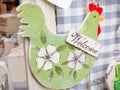 Hanged green wooden decoration chicken shaped