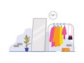 Hanger clothes fashion style female colorful outfit standing mirror glass wardrobe room