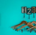 Hangers with blue background numbers.