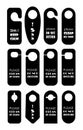 Hangers set vector icon. Black paper, plastic, cardboard door lock cards isolated on white background. Don`t disturb