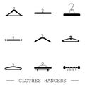 Hangers vector black icons set. Set of vector illustration hanger for clothing and fashion. clothes hangers icon Royalty Free Stock Photo