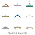 Hangers vector color icons set. Set of vector illustration hanger for clothing and fashion. clothes hangers icon