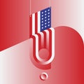 The Hanging American Flag. Minimalistic abstract picture in the form of a square
