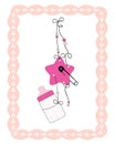 Hanging baby bottle, safety pin, star baby girl