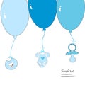 Hanging baby boy clothing symbols with ballon