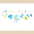 Hanging Baby Boy Icons Straight String Dots Border Beige Royalty Free Stock Photo