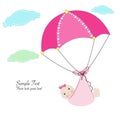 Hanging baby girl with umbrella baby arrival card