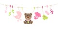 Baby Icons And Teddy Girl Bow Pink And Green