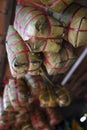 Hanging banana leaf bundles