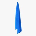 Hanging Bathroom Blue Towel on white. 3D illustration