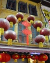 Hanging Beautiful Lanterns with setting against the yellow windows