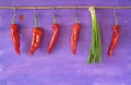 Hanging bell pepper and green onions