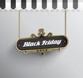 Hanging Black Friday Sale sign with dotted background pattern.