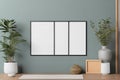 Hanging blank picture frame in modern simple home decoration Royalty Free Stock Photo