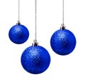 Hanging blue christmas balls isolated on a white
