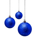 Hanging blue christmas balls isolated on a white