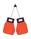 Hanging boxing gloves flat line color isolated vector object Royalty Free Stock Photo