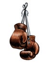 Hanging boxing gloves