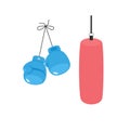 Hanging boxing gloves and punching bag vector