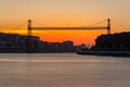 Hanging Bridge of Bizkaia at sunset, Basque Country, Spain Royalty Free Stock Photo