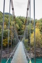 Hanging bridge over the river connecting hills Congost de Mont Rebei, Catalunya, Spain