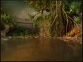 Hanging bridge over a muddy river