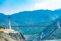 The hanging bridge over Tehri Lake. Dobra-Chanti bridge. The 725-metre long Dobra Chanti suspension bridge over the Tehri lake Royalty Free Stock Photo