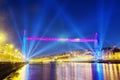 Hanging bridge between Portugalete and Getxo with celebration li