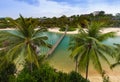 Hanging bridge to Palawan island in Sentosa Singapore Royalty Free Stock Photo