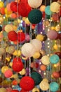 Hanging bright vivid colorful fabric ball LED string lights