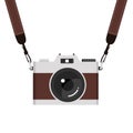 Hanging brown camera strap vector