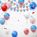 Hanging Bunting Flags for American Holidays card design. American balloons and flag garland with confetti background. Vector Royalty Free Stock Photo