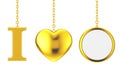 Hanging by Chain I Love Something Sign as Golden Heart and Blank Royalty Free Stock Photo