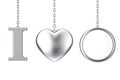 Hanging by Chain I Love Something Sign as Silver Heart and Blank Royalty Free Stock Photo