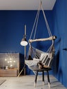 Hanging chair hammock in the bedroom. Loft style