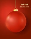 Hanging Christmas ball. Mat gloss metal bauble, holiday decoration. Royalty Free Stock Photo