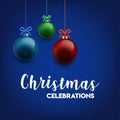 Hanging Christmas Balls Blue Background Royalty Free Stock Photo