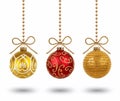 Hanging christmas balls isolated on white background