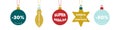 Hanging Christmas balls super sale in Spanish. Merry Christmas. For ad, promotion, online shopping. Horizontal banner. Vector